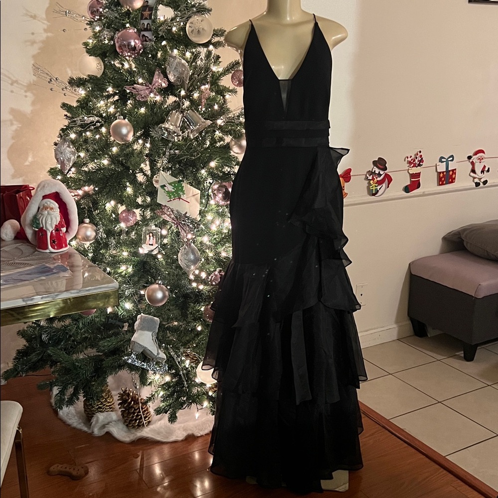 Aidan Mattox Black High Low Ruffled Dress